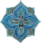 These handmade tiles make unique wall art for kitchens and bathrooms. Our decorative tiles make wonderful outdoor wall art.  Turquoise circle wall decor for garden or terrace walls.