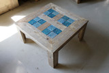 Mosaic table made from Handmade tiles.  Custom designed ceramic table, handmade in Spain.