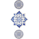 These circular tiles make beautiful outdoor wall art.  Blue and white wall hangings for kitchens, bathrooms and wall decor. Our decorative tiles can also be combined with our other handmade tiles to make larger wall art installations.