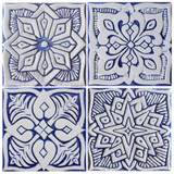 Handmade tile for kitchens, bathrooms and outdoor wall art. Decorative tile handmade in Spain. Relief tile glazed in blue and white.