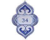 Handmade tile ceramic number plaque for house entrance.  Glazed in blue and white. Made in Spain.