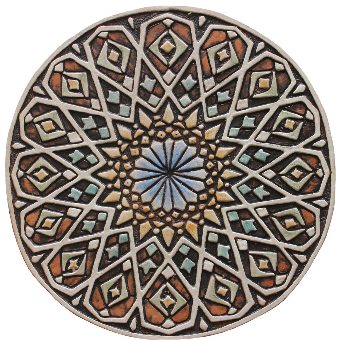 Circle tile Moroccan 3 matt blue ceramic wall art GVEGA