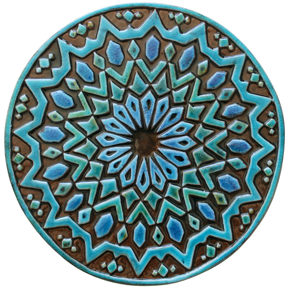 Circle ceramic wall art Moroccan 4 turquoise tile by GVEGA