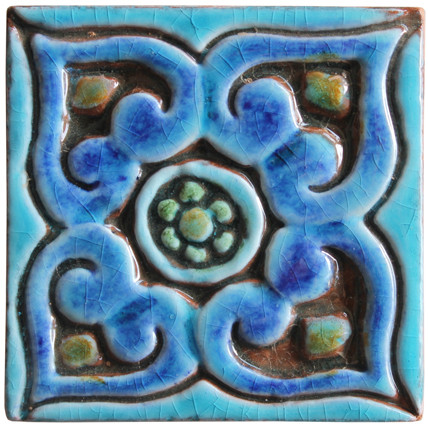 Handmade Tile Decorative Border Turquoise Mandala 4 [8cm/ 3.1”) gvega