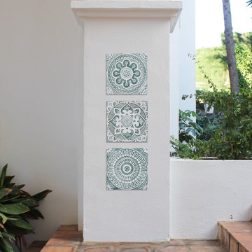 Handmade tile with carved relief for kitchens, bathrooms and outdoor wall art. Decorative tile handmade in Spain.