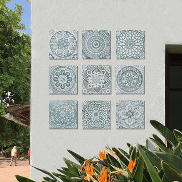 Handmade tile with carved relief for kitchens, bathrooms and outdoor wall art. Decorative tile handmade in Spain.