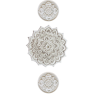 These circular tiles make beautiful outdoor wall art.  Ceramic wall art for kitchens, bathrooms and wall decor. Our decorative tiles can also be combined with our other handmade tiles to make larger wall art installations.