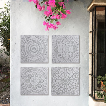 Handmade moroccan tile for kitchens, bathrooms and outdoor wall art. Decorative tile handmade in Spain. Relief tile glazed in grey and white.