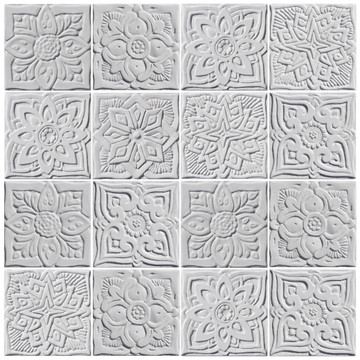 These handmade tiles make wonderful kitchen tiles, bathroom tiles, wall decor and outdoor wall art.  White relief tile handmade in Spain.