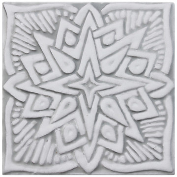 Handmade Moroccan tile for kitchens, bathrooms and outdoor wall art. Decorative tile handmade in Spain. Relief tile glazed in grey and white.