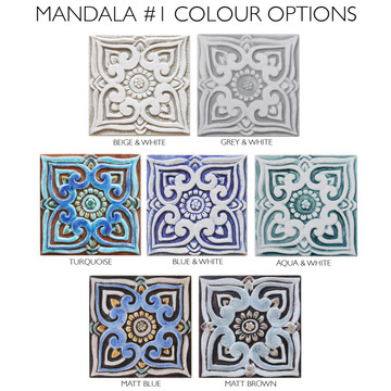 These handmade tiles are for kitchens and bathrooms.  These decorative tiles also make wonderful wall hangings and outdoor wall art.  Our white relief tiles are handmade in Spain.