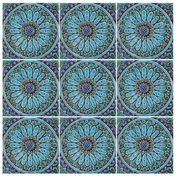 Turquoise handmade tile with decorative relief. Decorative tile handmade in Spain.