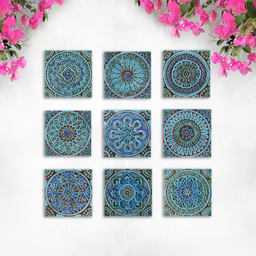 Turquoise handmade tile with decorative relief. Decorative tile handmade in Spain.