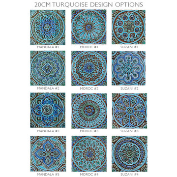 Turquoise handmade tile with decorative relief. Decorative tile handmade in Spain.