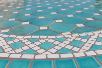 Mosaic table made from Handmade tiles.  Custom designed ceramic table, handmade in Spain.