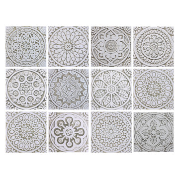 Handmade tile for kitchens, bathrooms and outdoor wall art. Decorative tile handmade in Spain. Relief tile glazed in beige and white.