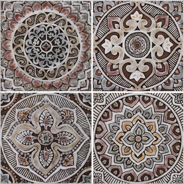 These decorative tiles make wonderful wall hangings and outdoor wall art.  These handmade Spanish tiles are carved in relief and glazed in matt brown and finished in aged effect.