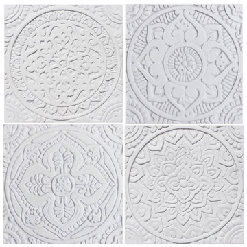 These handmade tiles make wonderful kitchen tiles, bathroom tiles, wall decor and outdoor wall art.  White relief tile handmade in Spain.