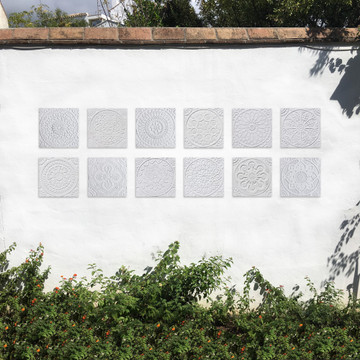 Handmade Tile White Relief Suzani #3 [20cm/7.8"]