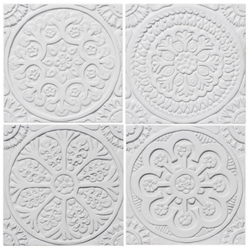 These handmade tiles make wonderful kitchen tiles, bathroom tiles, wall decor and outdoor wall art.  White relief tile handmade in Spain.