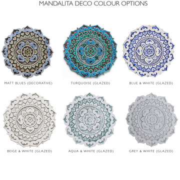 These circular handmade tiles make unique wall hangings for kitchens, bathrooms or outdoor wall art. Our decorative tiles can also be combined with our other circular tiles to make larger wall art installations.