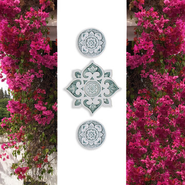 These circular tiles make beautiful outdoor wall art.  Aqua and white wall hangings for kitchens, bathrooms and wall decor. Our decorative tiles can also be combined with our other handmade tiles to make larger wall art installations.