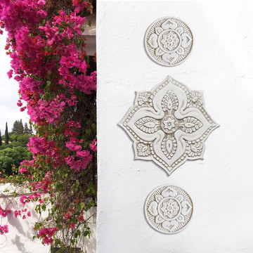 These circular tiles make beautiful outdoor wall art.  Ceramic wall art for kitchens, bathrooms and wall decor. Our decorative tiles can also be combined with our other handmade tiles to make larger wall art installations.