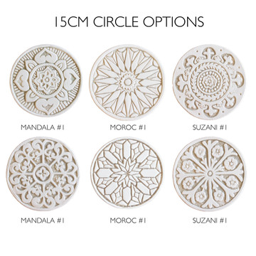 These circular tiles make beautiful outdoor wall art.  Ceramic wall art for kitchens, bathrooms and wall decor. Our decorative tiles can also be combined with our other handmade tiles to make larger wall art installations.