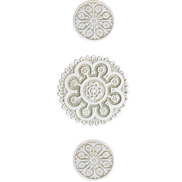 Circular&Cutout Ceramic wall art - Suzani#2 Designs - Beige&White