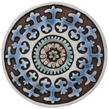 Create your unique wall art installation with these circular handmade tiles. Ceramic wall art for kitchens, bathrooms and outdoor wall decor. Our decorative tiles make a beautiful wall art installations when combined together.