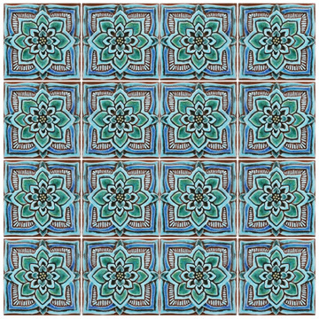 Turquoise handmade tile with decorative relief. Decorative tile handmade in Spain.