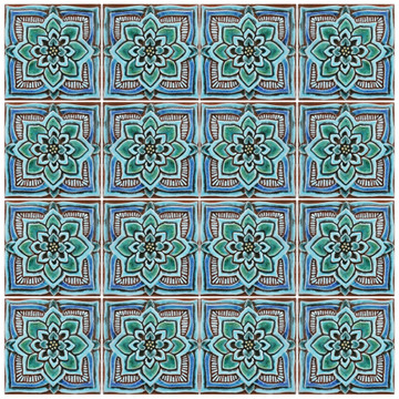 Turquoise handmade tile with decorative relief. Decorative tile handmade in Spain.