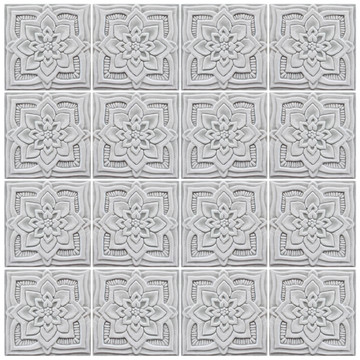 Handmade tile for kitchens, bathrooms and outdoor wall art. Decorative tile handmade in Spain. Relief tile glazed in grey and white.