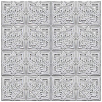 Handmade tile for kitchens, bathrooms and outdoor wall art. Decorative tile handmade in Spain. Relief tile glazed in grey and white.