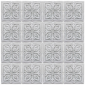 Handmade tile for kitchens, bathrooms and outdoor wall art. Decorative tile handmade in Spain. Relief tile glazed in grey and white.