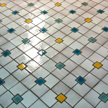 Mosaic table made from Handmade tiles.  Custom designed ceramic table, handmade in Spain.