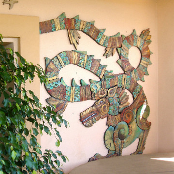 Ceramic mural made with Handmade tiles.  Custom designed ceramic wall art installation, handmade in Spain.