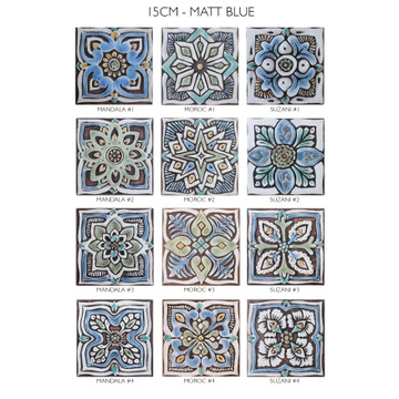 These handmade tiles make wonderful wall hangings and outdoor wall art.  Matt blue decorative tile handmade in Spain.