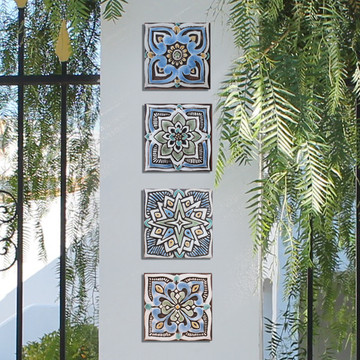 These handmade tiles make wonderful wall hangings and outdoor wall art.  Matt blue decorative tile handmade in Spain.