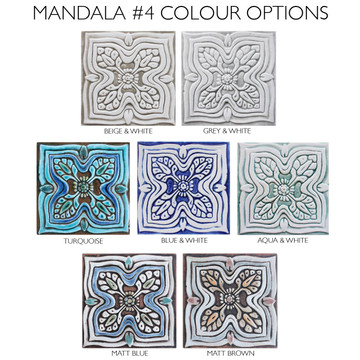 Handmade Tile matt blue Mandala #4 [15cm/5.9"]