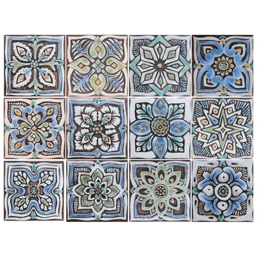 These handmade tiles make wonderful wall hangings and outdoor wall art.  Matt blue decorative tile handmade in Spain.