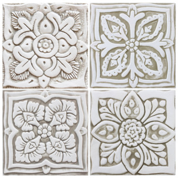 These handmade tiles make wonderful kitchen tiles, bathroom tiles, wall hangings and outdoor wall art.  Beige & white relief tile handmade in Spain.