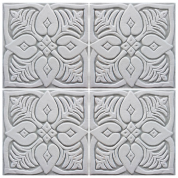 These handmade tiles make wonderful kitchen tiles, bathroom tiles, wall hangings and outdoor wall art.  Grey & white relief tile handmade in Spain.