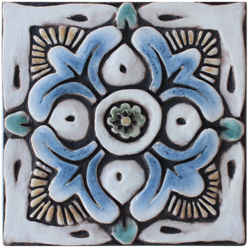 Handmade Tile matt blue set4 Suzani  [15cm/5.9"]