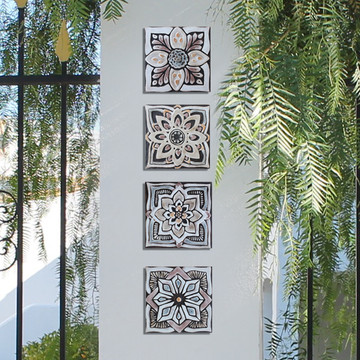 These decorative tiles make wonderful wall hangings and outdoor wall art.  These handmade Spanish tiles are carved in relief and glazed in matt brown and finished in aged effect.