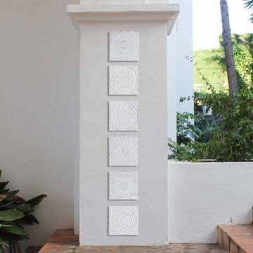 These handmade tiles are for kitchens and bathrooms.  These decorative tiles also make wonderful wall hangings and outdoor wall art.  Our white relief tiles are handmade in Spain.