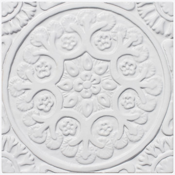 These handmade tiles are for kitchens and bathrooms.  These decorative tiles also make wonderful wall hangings and outdoor wall art.  Our white relief tiles are handmade in Spain.