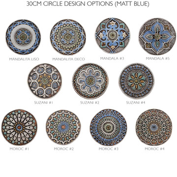 These circular handmade tiles make unique wall hangings for kitchens, bathrooms or outdoor wall art. Our decorative tiles can also be combined with our other circular tiles to make larger wall art installations.