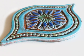 Turquoise outdoor wall art tiles handcrafted by gvega. Decorative tiles handmade in Spain.