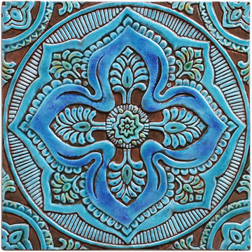 Large ceramic tile handmade in Spain. Decorative tile for kitchens, bathrooms or outdoor wall art.
